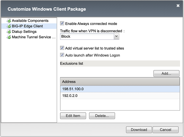 Configured exclusion list