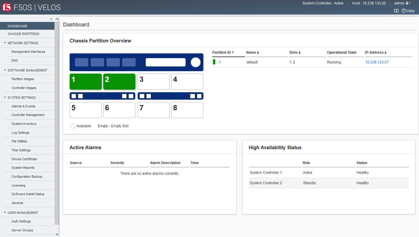 System controller dashboard (initial view)