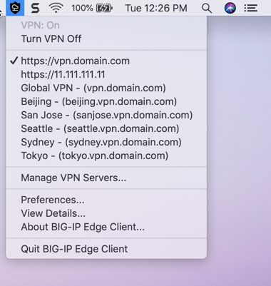 Edge Client icon menu
