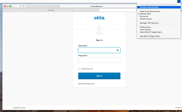 User interface on a Mac when OAuth is in progress