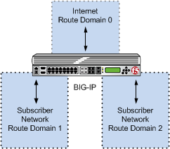Multiple subscriber networks connecting to Internet servers in Internet Route Domain 0