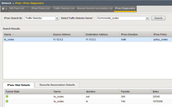 Example of IPsec Stat Details tab diagnostics