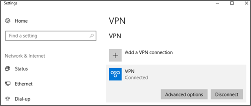 VPN connected screen