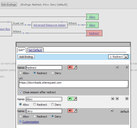 Redirect ending as the second option with configuration detail