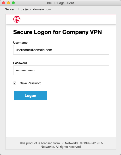 Edge Client for macOS login screen