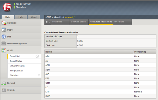 Resource provisioning information for a guest