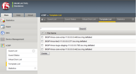 List of virtual disk templates