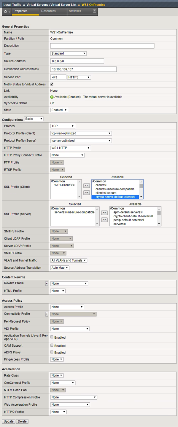 Virtual server configuration