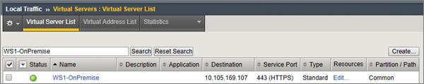 Virtual server list