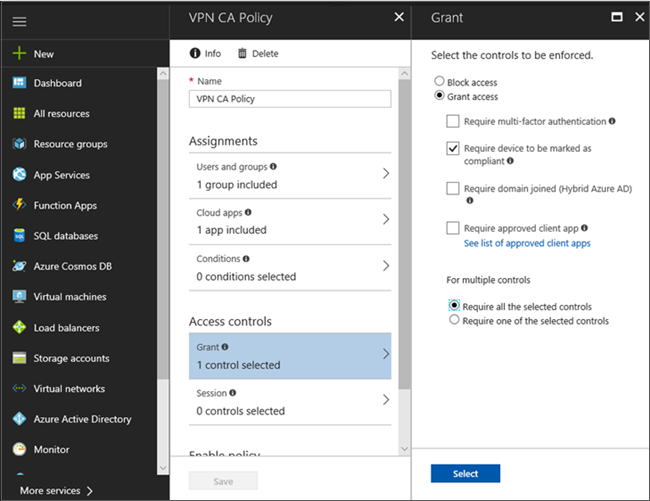 Conditional access policy settings