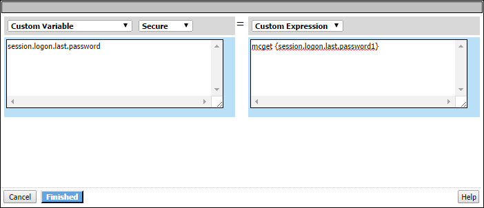 2-pane screen: custom variable in left pane and custom expression in right pane.