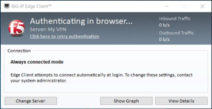 Screenshot Edge Client for windows when OAuth is progress