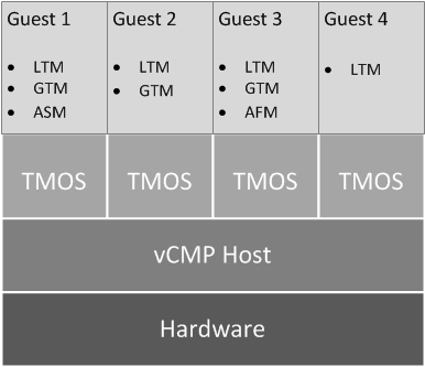 A vCMP system with four guests