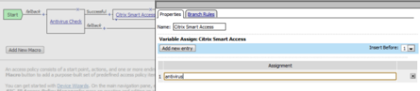 Variable Assign:Citrix Smart Access is set to antivirus in this example.
