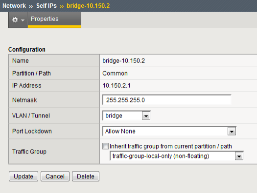 Example of self IP address assigned to VLAN group