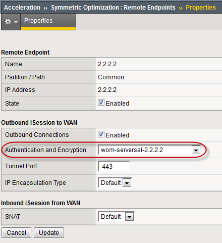 Remote Endpoints Properties screen with Authentication setting highlighted