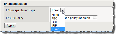 Example of IPsec selection from IP Encapsulation Type list