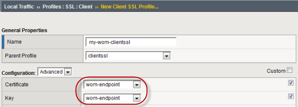 SSL Client Profile Certificate and Key settings