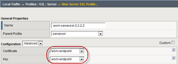 SSL Server Profile Certificate and Key settings