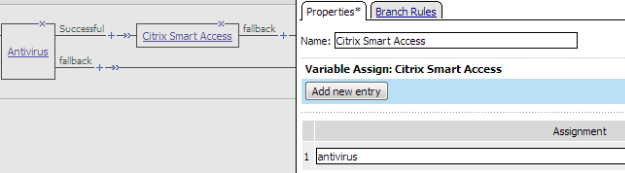 Variable Assign:Citrix Smart Access is set to antivirus in this example.